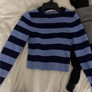 Zara Navy and Light Blue Striped Sweater